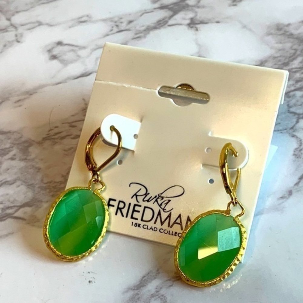 NWT Rivka Friedman 18k gold and green drop earrings - Picture 2 of 3